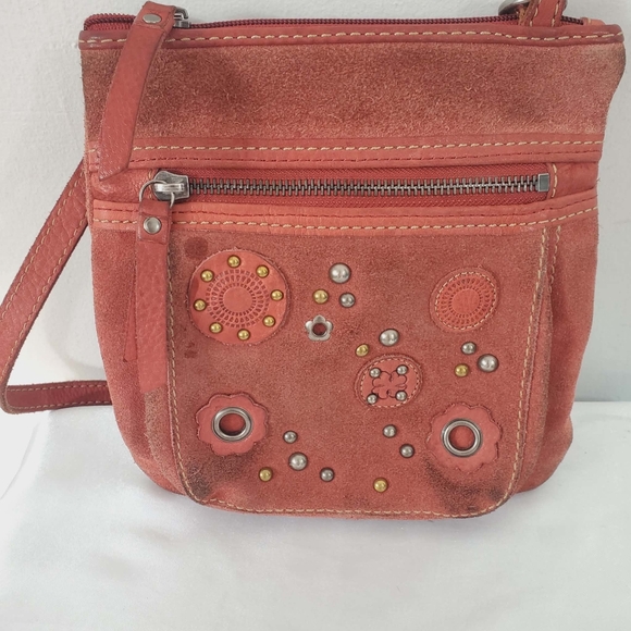 Fossil Handbags - Fossil Mini Crossbody Bag Red Suede Women's Bag